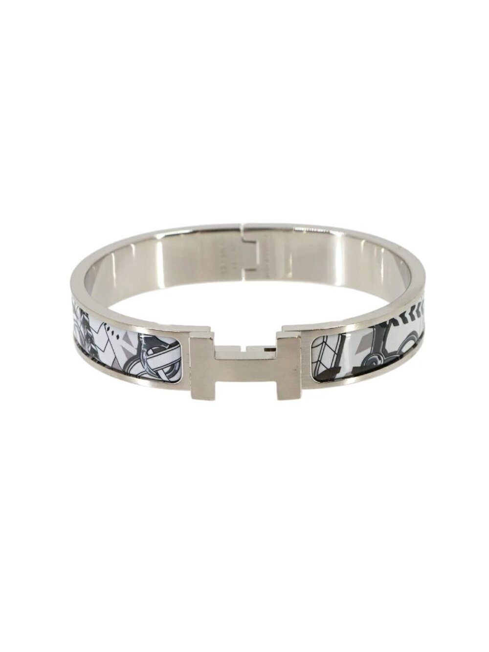 Hermes Clic HH Equestrian Equipment Set Bangle Black Silver Bracelet